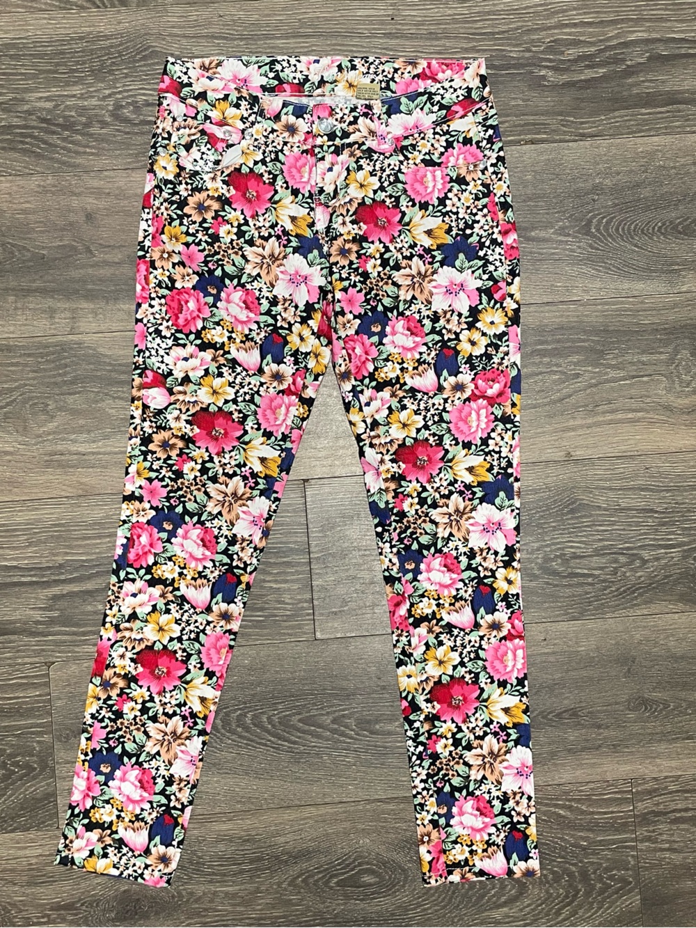 KMJ Floral Print stretch skinny pants comfy  - Pink Multi size 15 y2k saved by b